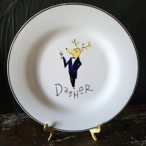 Pottery Barn Christmas Santa's Reindeer Porcelain Salad Plate - Dasher
